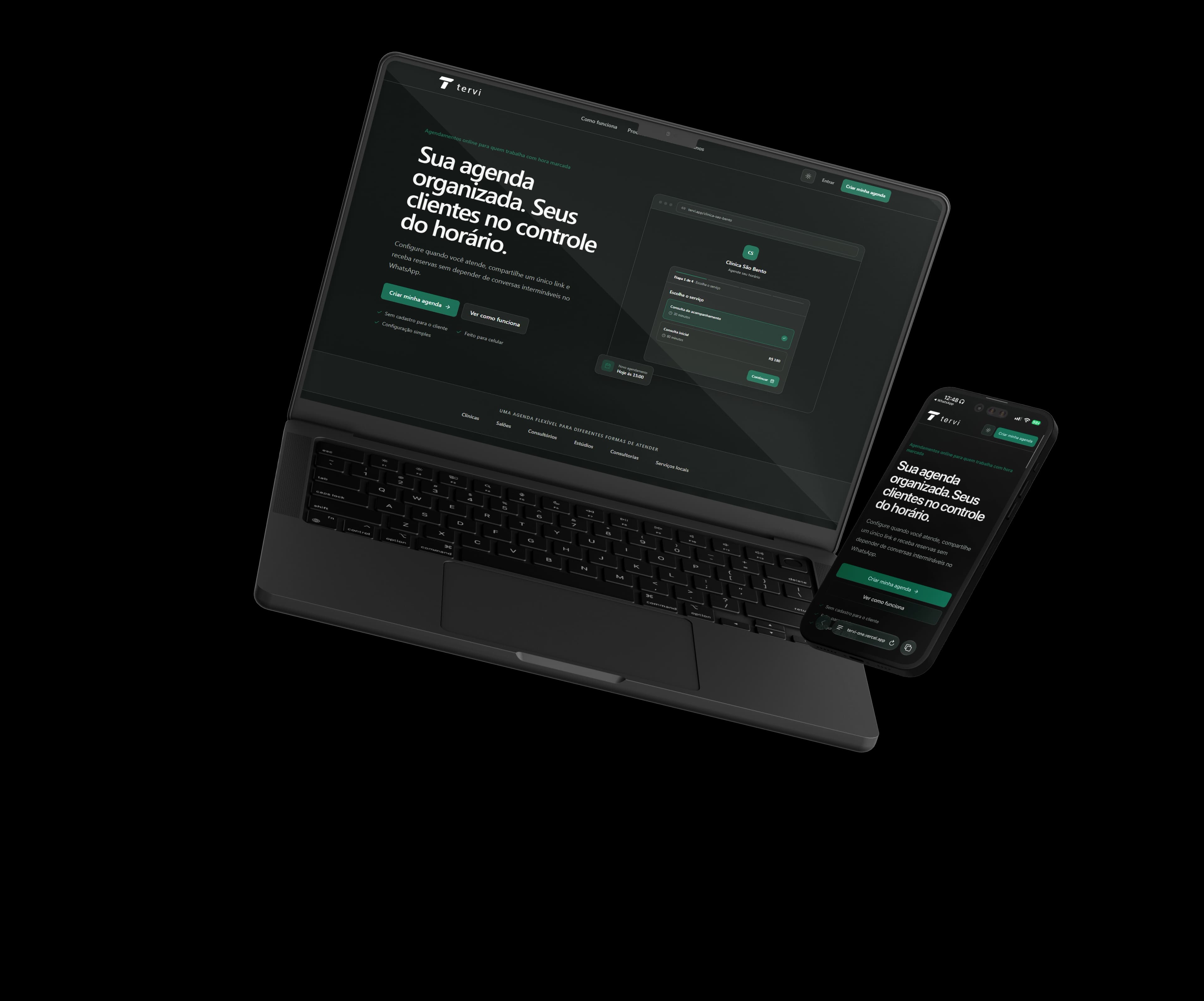 Agenda TERVI aberta em um notebook e em um celular